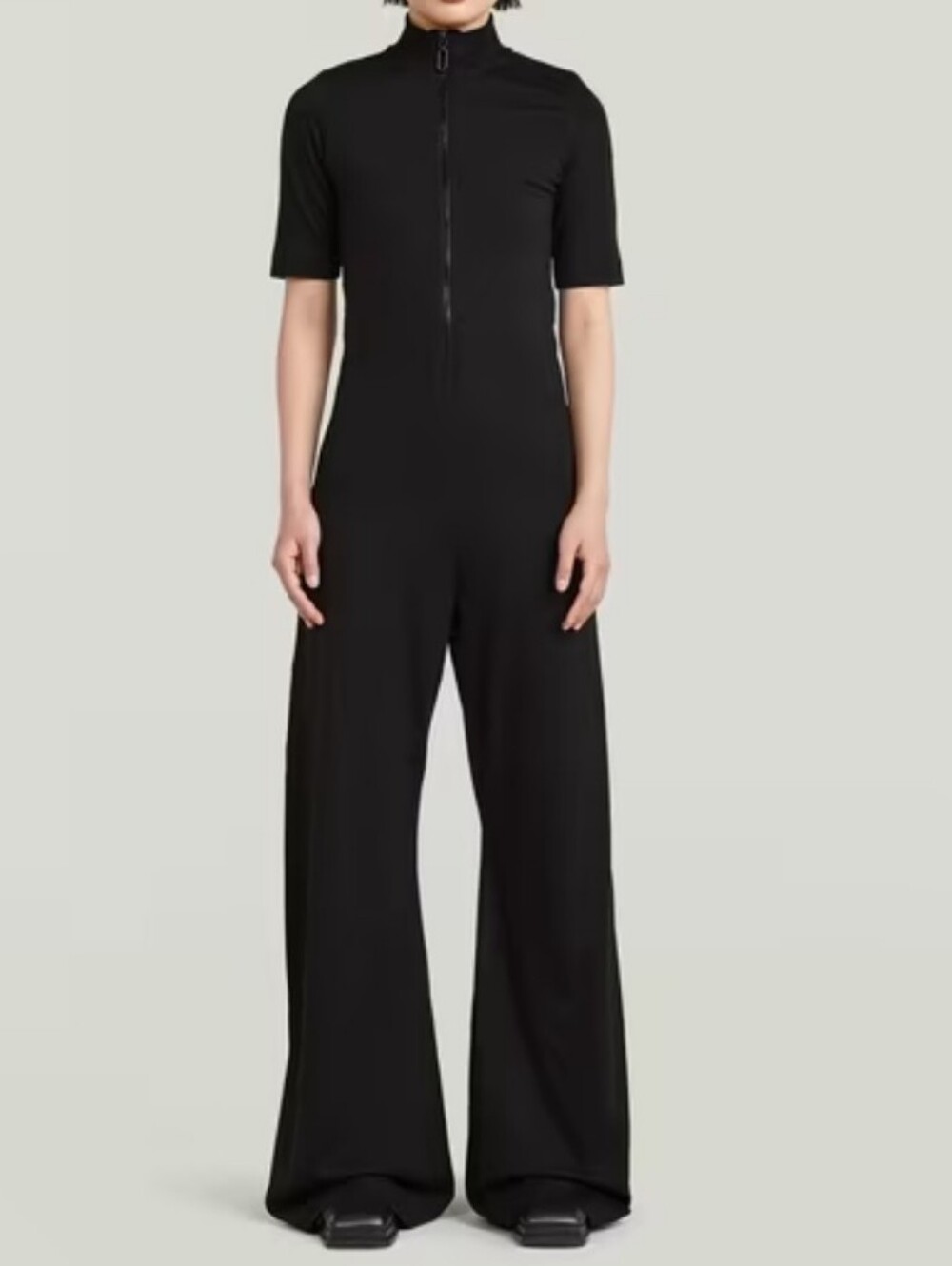 G-Star Raw Wide Leg Jumpsuit Size S Black Short Sleeve Zip Front NWT